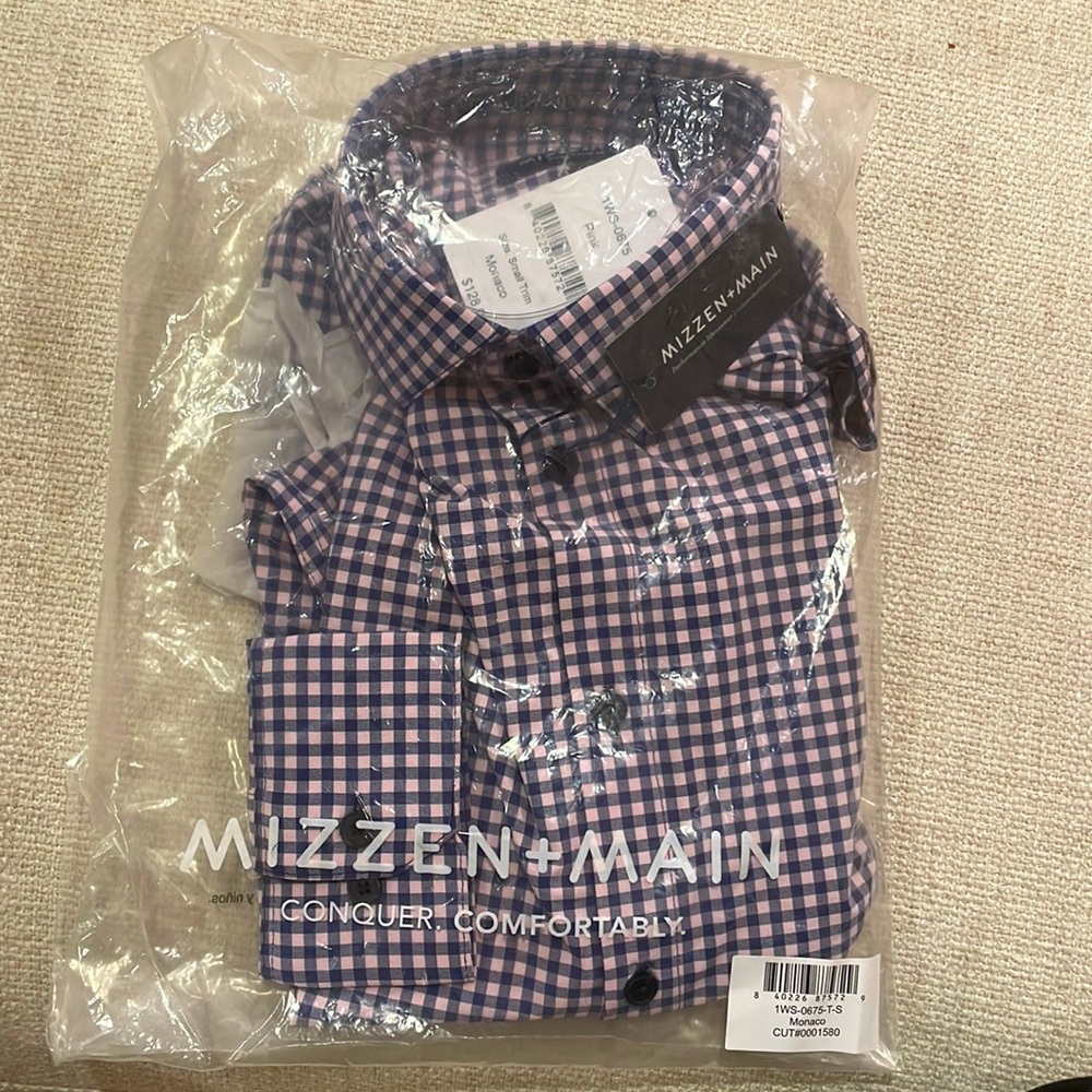 Mizzen & Main Monaco Shirt in Pink and Navy Gingham NWT